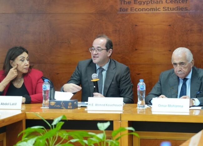 وزير المالية خلال حلقة نقاشية بالمركز المصري للدراسات الاقتصادية